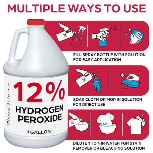 Allied Science 12% Food Grade Hydrogen Peroxide - 4X Stronger Cleaner for Home, Plants & Personal Care | 1 Gallon
