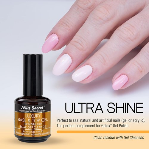 Mia Secret Clear Gel Polish - Luxury Base & Top Coat - High Gloss Finish - 15ml | Gelux Compatible