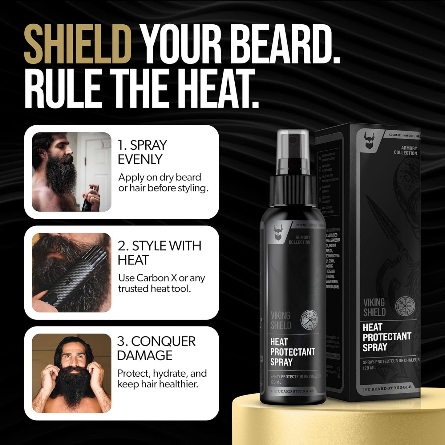 Viking Shield Beard Spray - Heat Protectant for Men | Argan Oil Thermal Protector - 4 Fl Oz, Protects Up to 450º F