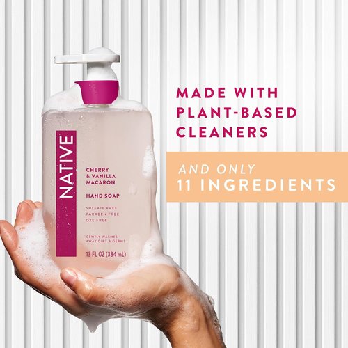 Native Liquid Hand Soap - Cherry & Vanilla Macaron Scent | Non-Drying Formula, 13 oz Bottle