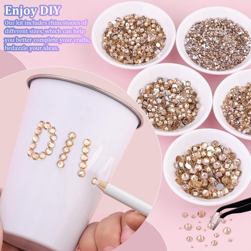 25000Pcs Resin Rhinestones for Crafting, Champagne 2-6mm Mixed Sizes Non Hotfix Flatback Gems with 1Pcs Glue, Bedazzling Crystal for DIY Craft Clothing Mugs Tumblers Shoes Fabric Decor Nail Art