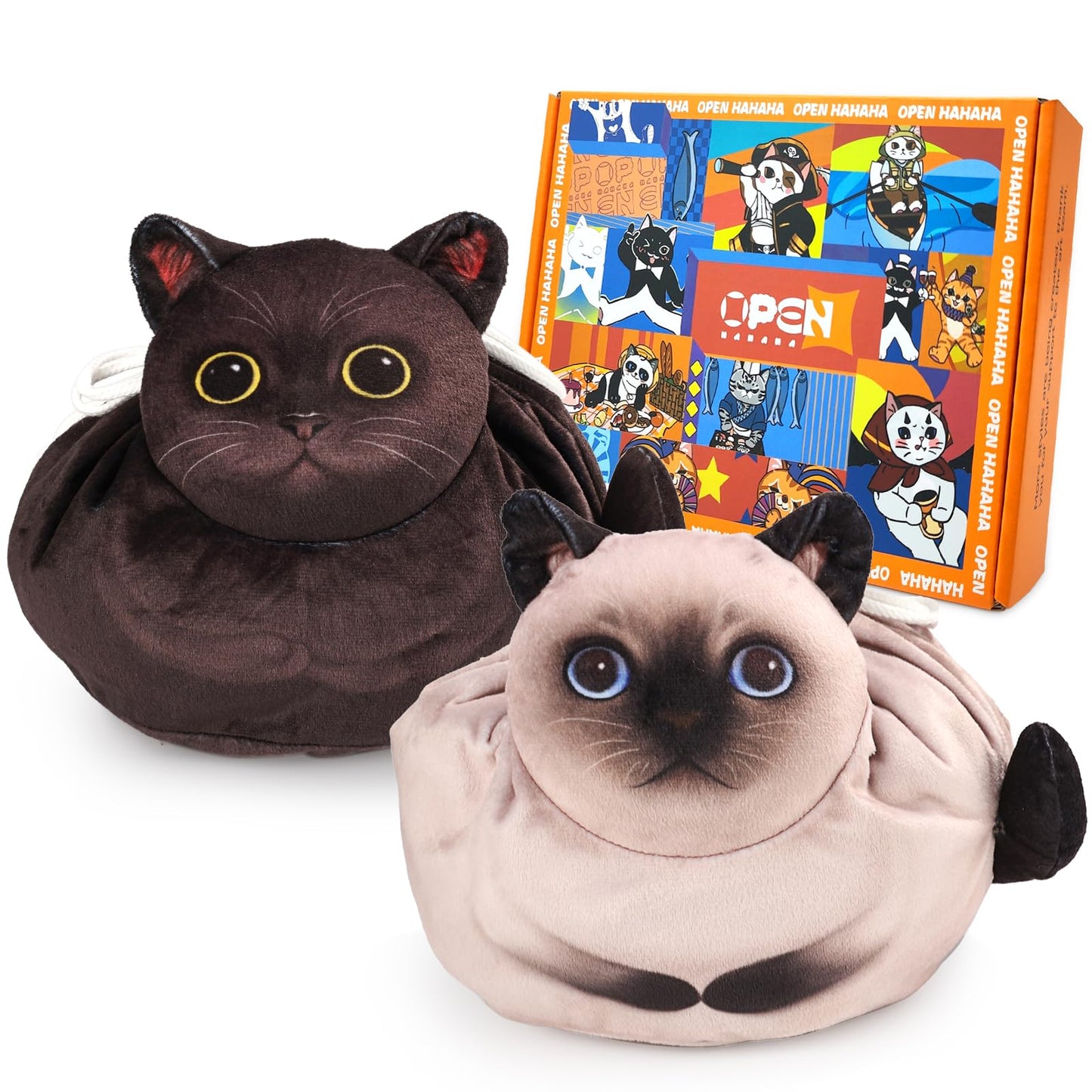 Openhahaha Drawstring Makeup Bag, Cat Makeup Bag, Travel Makeup Organizer, Cosmetic Pouch Bag, Cat Gift for Women, Lay Flat Makeup Bag Gifts for Cat Lovers(2-Pack)