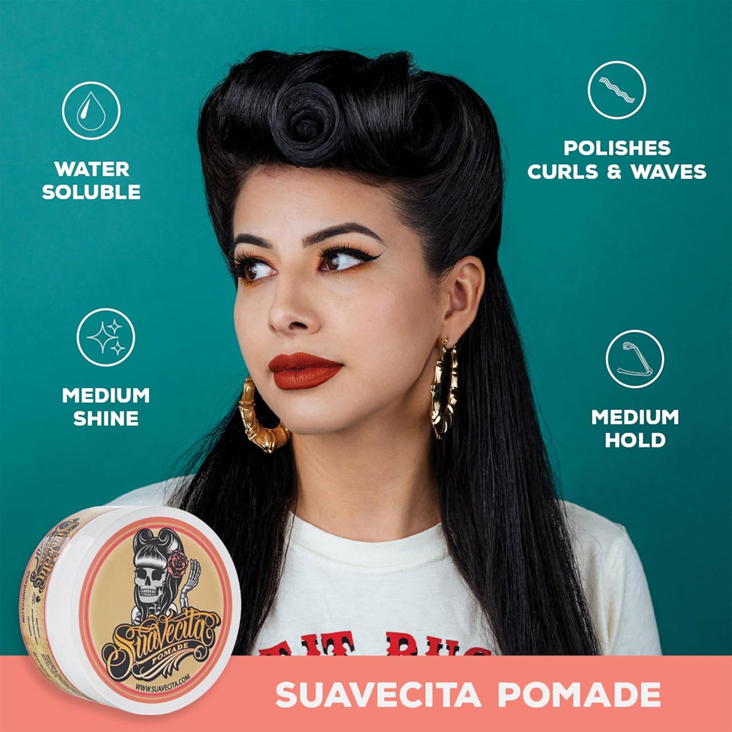 Suavecita Pomade for Women - Medium Hold, High Shine, Water-Based, Flake-Free | 2.3 oz Can