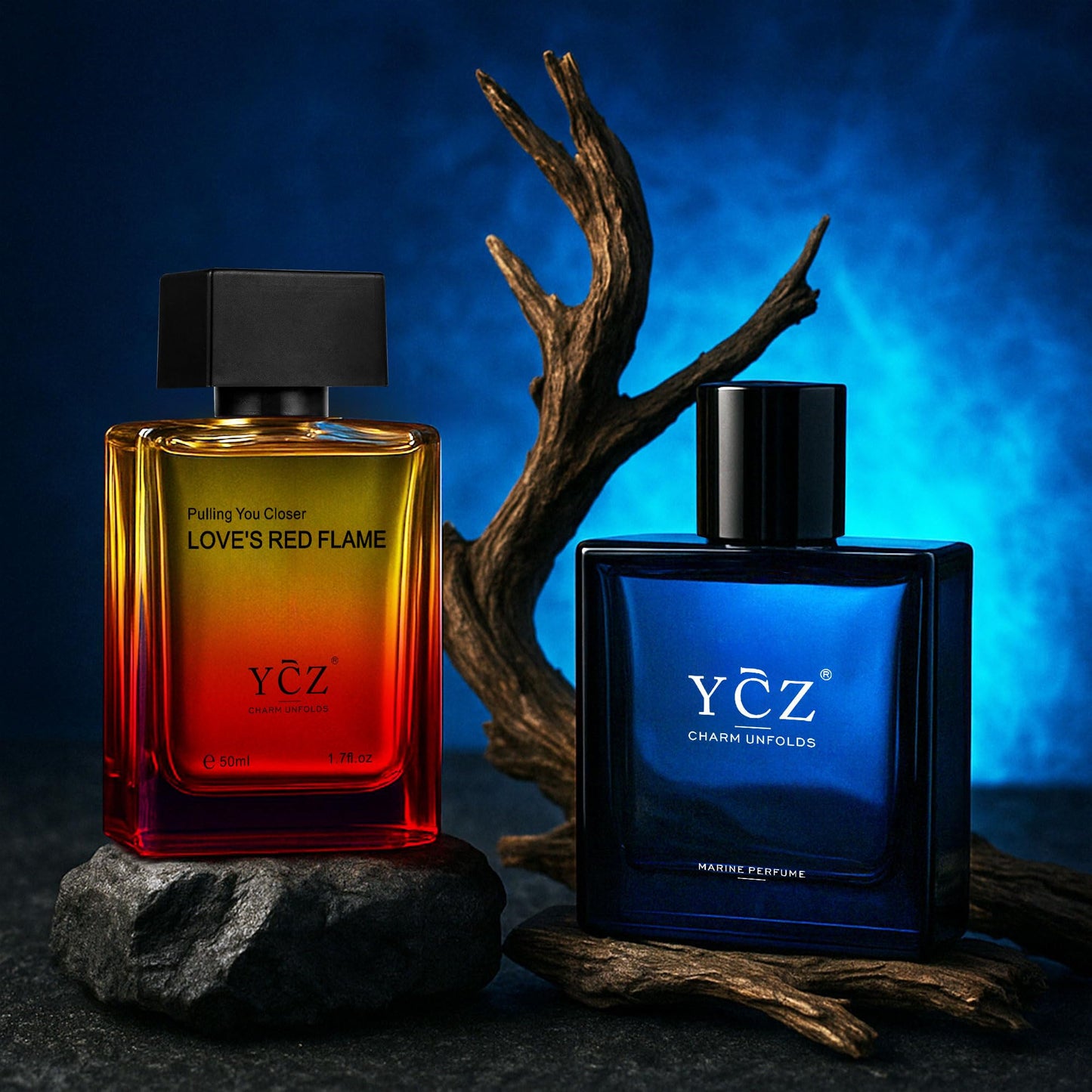 Ycz Men's Cologne Set, 1.7oz(50ml) Bottled Marine Perfume and Borrowing Fire Men Perfume, Long Lasting Eau De Parfum Cologne for Men, Oriental Woody Orange Fragrance, is Christmas Gifts Ideal