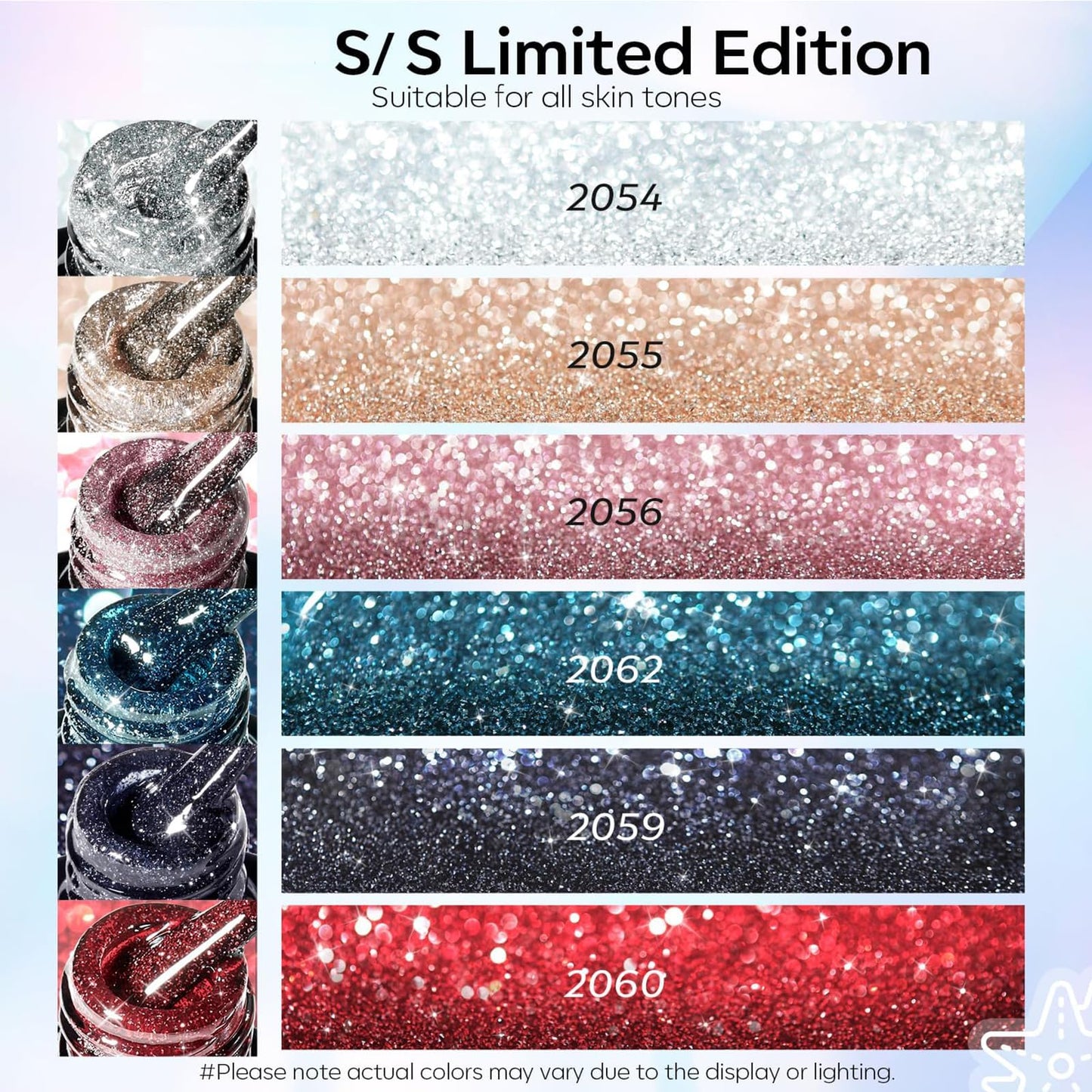 modelones Reflective Glitter Gel Nail Polish Set of 6 Colors Pink Red Black Silver Shimmer Sparkle Gel Polish Collection Kit LED Soak Off Nail Polish Manicure Art Gel Kit Home DIY Nail Salon