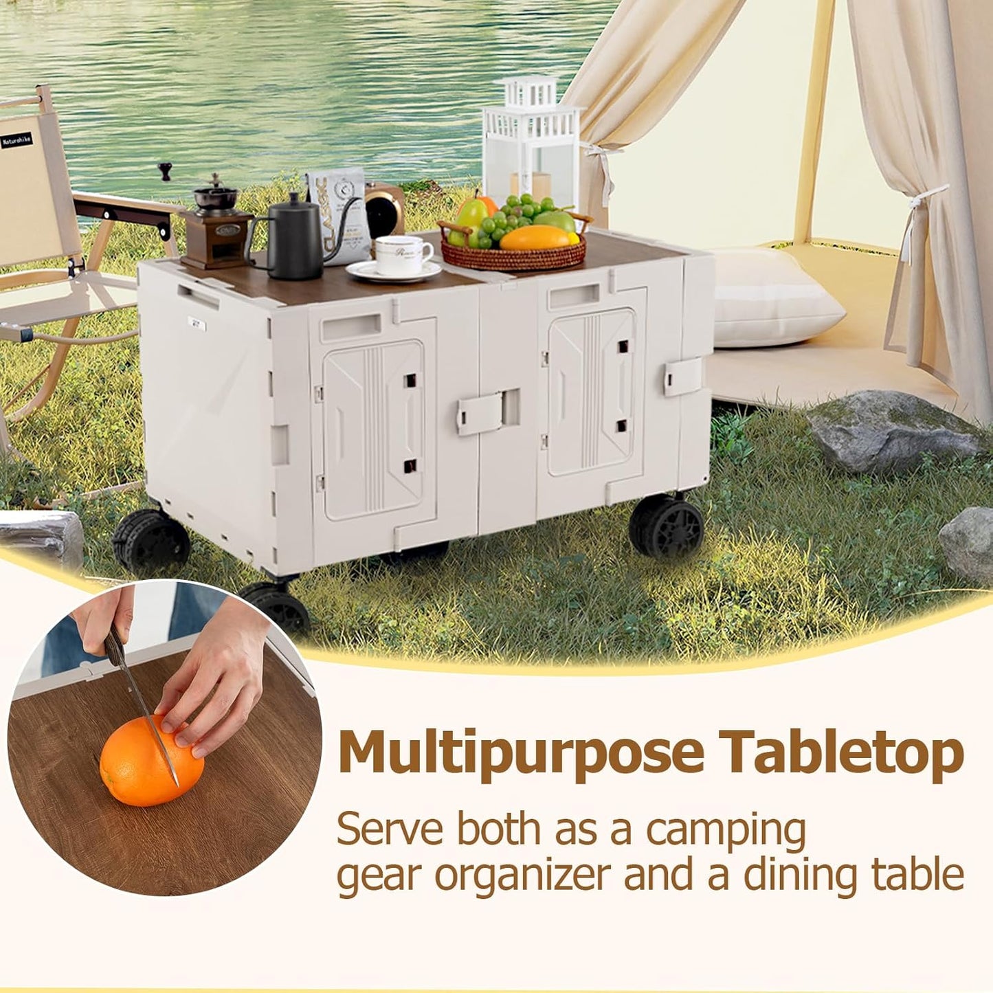 Goplus Large Foldable Utility Cart - 2-Tier Storage, 5 Rotating Wheels, Metal Handle | Portable Rolling Trolley for Shopping & Travel