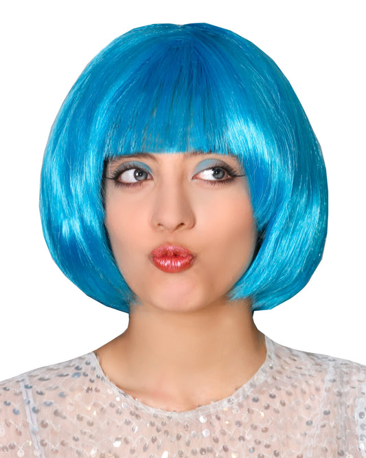 Matissa Short Straight 10" Bob Wig with Bangs Synthetic Fancy Dress Costume Halloween Party (Sky Blue)