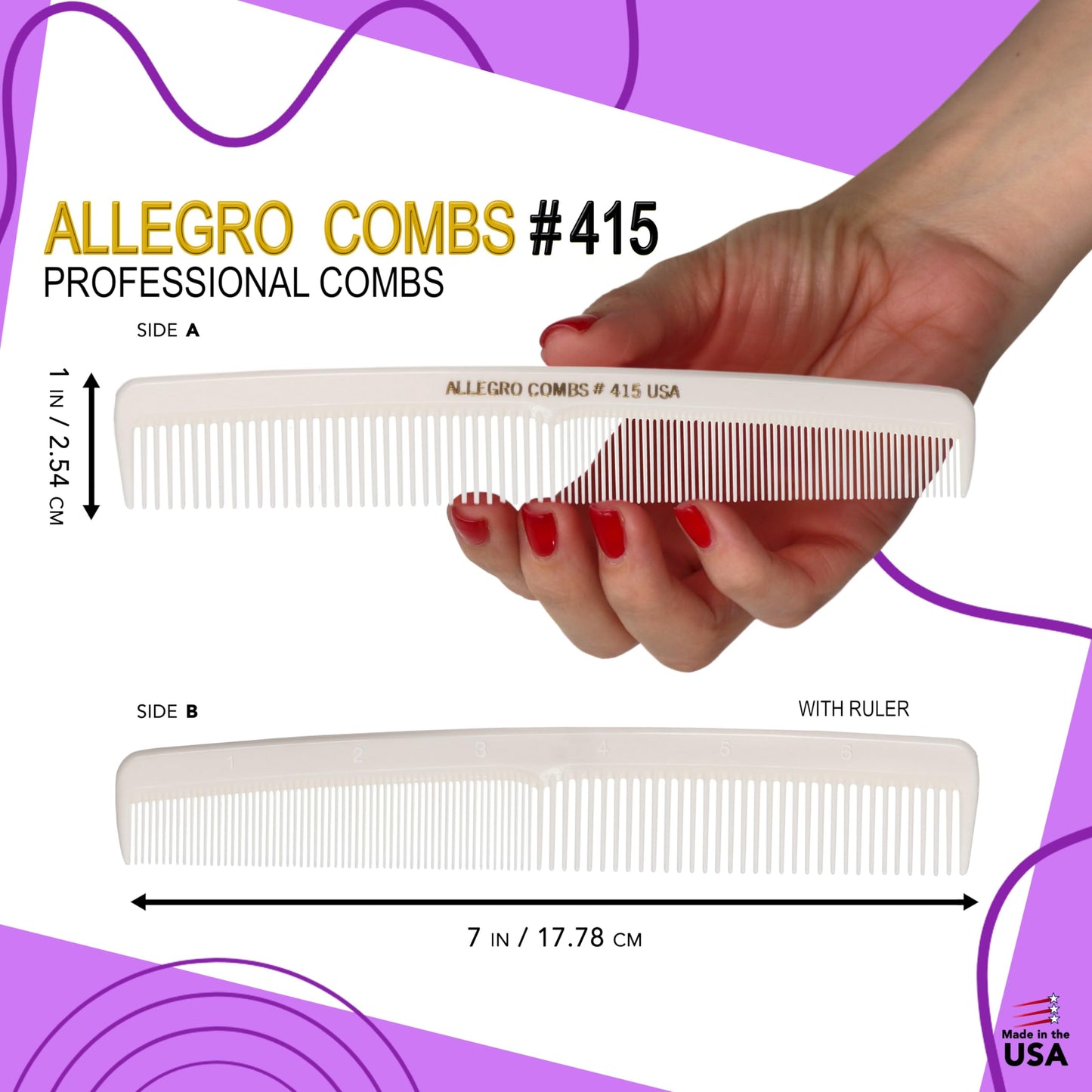 Allegro Combs #415 - Combs Set 12 Count Pocket Combs for Men and Women Hair Stylist Barber Tools for Cutting Styling USA (White)