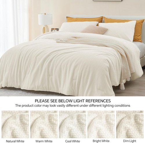 ChiXpace Flannel Fleece Twin Comforter Set - Ultra Soft Furry Beige Leaves Pattern | Cozy Velvet Bedding with 1 Pillow Case