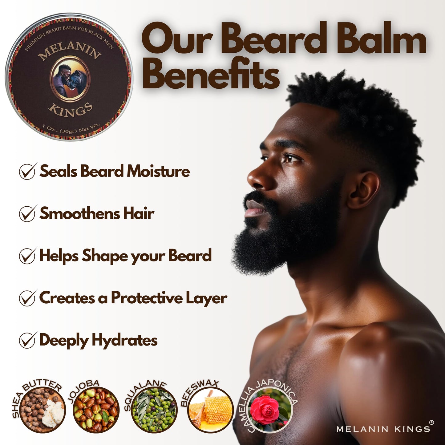 Melanin Kings Beard Grooming Kit for Men - Formulas With Ancient African Natural Ingredients | Beard Wash, Oil, Balm, Brush, Comb, Trimming Scissors