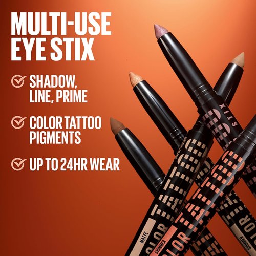 MAYBELLINE Color Tattoo 24HR Longwear Eye Shadow Stix - Rich Rose Gold Shimmer | Multi-Use Eyeliner & Primer