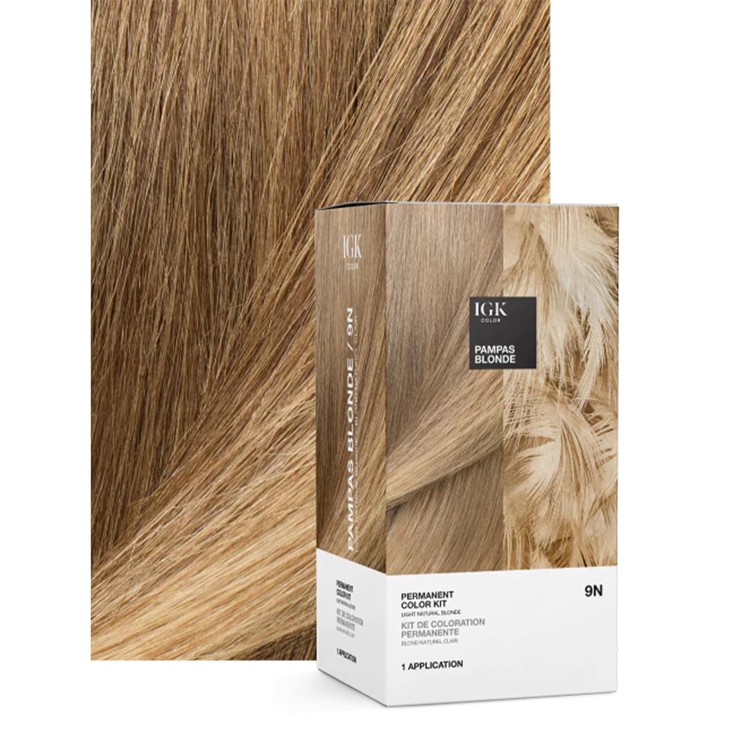 IGK Permanent Hair Dye Color Kit - 9N Pampas Blonde | 100% Gray Coverage, Strengthens & Adds Shine