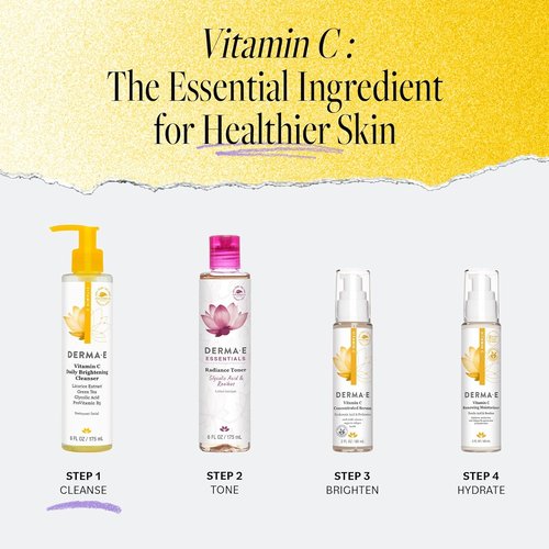 Derma E Vitamin C Cleanser - Hydrating Daily Face Wash for Even Skin Tone | 6 Fl Oz