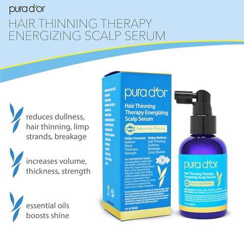 PURA D'OR Hair Thinning Therapy Serum - Energizing Scalp Treatment with Biotin & Copper Tripeptide | 4oz, All Hair Types