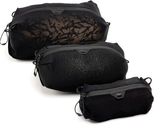 Peak Design Ultralight Packing Cube Bundle - Black Stretchy Mesh Travel Organizers | Zippered with Strap Attachments, Sizes XXS, XS, S