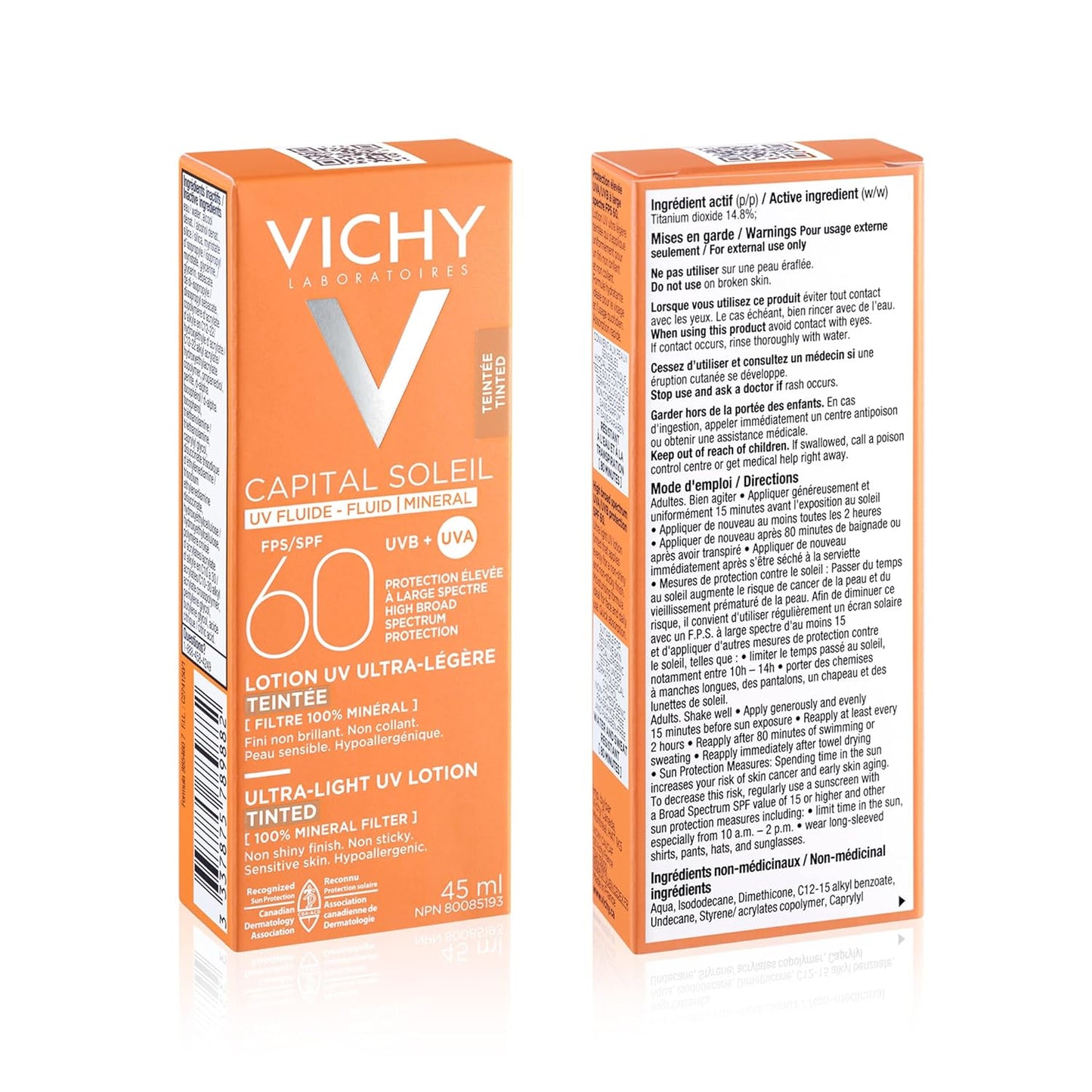 Vichy Capital Soleil Tinted Mineral Sunscreen SPF 60 - Lightweight, Water-Resistant Face Protection, Travel Size