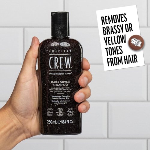 American Crew Daily Silver Shampoo - Removes Brassy Tones, Naturally Derived Vegan Formula, 8.4 Fl Oz