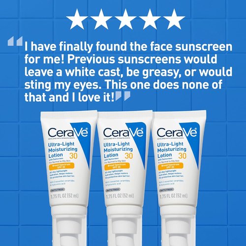 CeraVe Ultra-Light Moisturizing Lotion - Daily Face Moisturizer with SPF 30 & Hyaluronic Acid | 1.7 Ounce