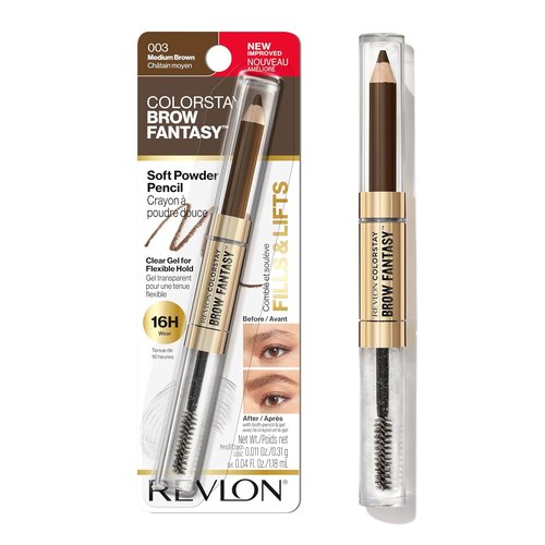 Revlon ColorStay Brow Fantasy - All-In-One Eyebrow Powder Pencil & Shaping Gel | 16HR Smudge-Proof, Medium Brown