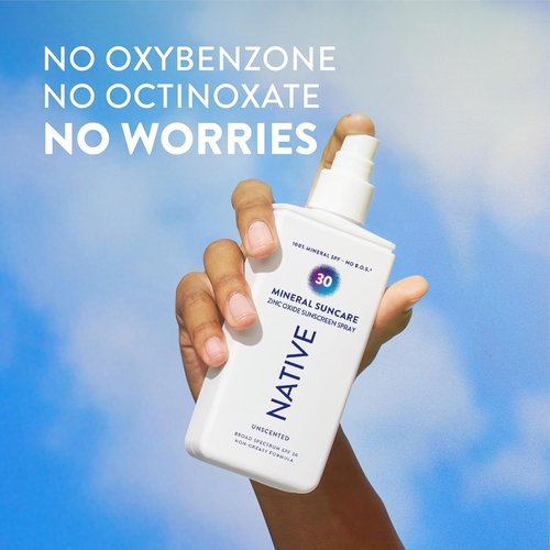 Native Mineral Sunscreen Spray SPF 30 - Unscented, 100% Mineral Zinc Oxide, Vegan, 7 oz