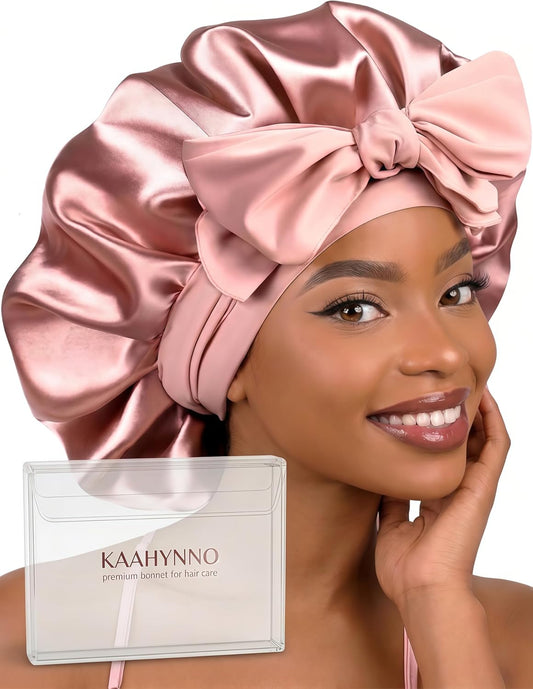 Skiennix Silk Satin Bonnet Hair Wrap - Adjustable Double Layer Sleep Cover for Curly Hair