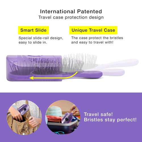 NuWay Traveler Detangling Hair Brush - Compact Travel Hairbrush for Gentle Scalp Care (Lavender)