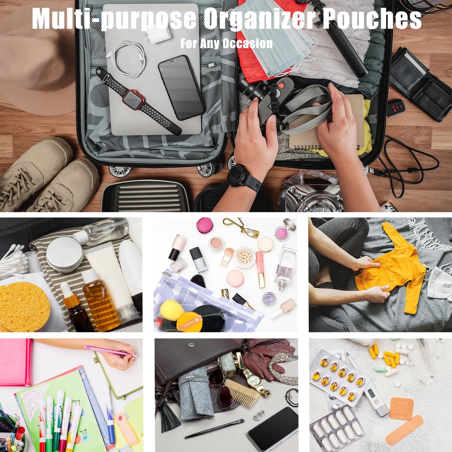 HIONXMGA TSA Approved Toiletry Bag, Set of 3 Clear Travel Toiletry Bag Quart Size Zipper Travel Pouch, Waterproof Makeup Cosmetic Bag for Women Men Kids Toiletries Carry on, Watercolor