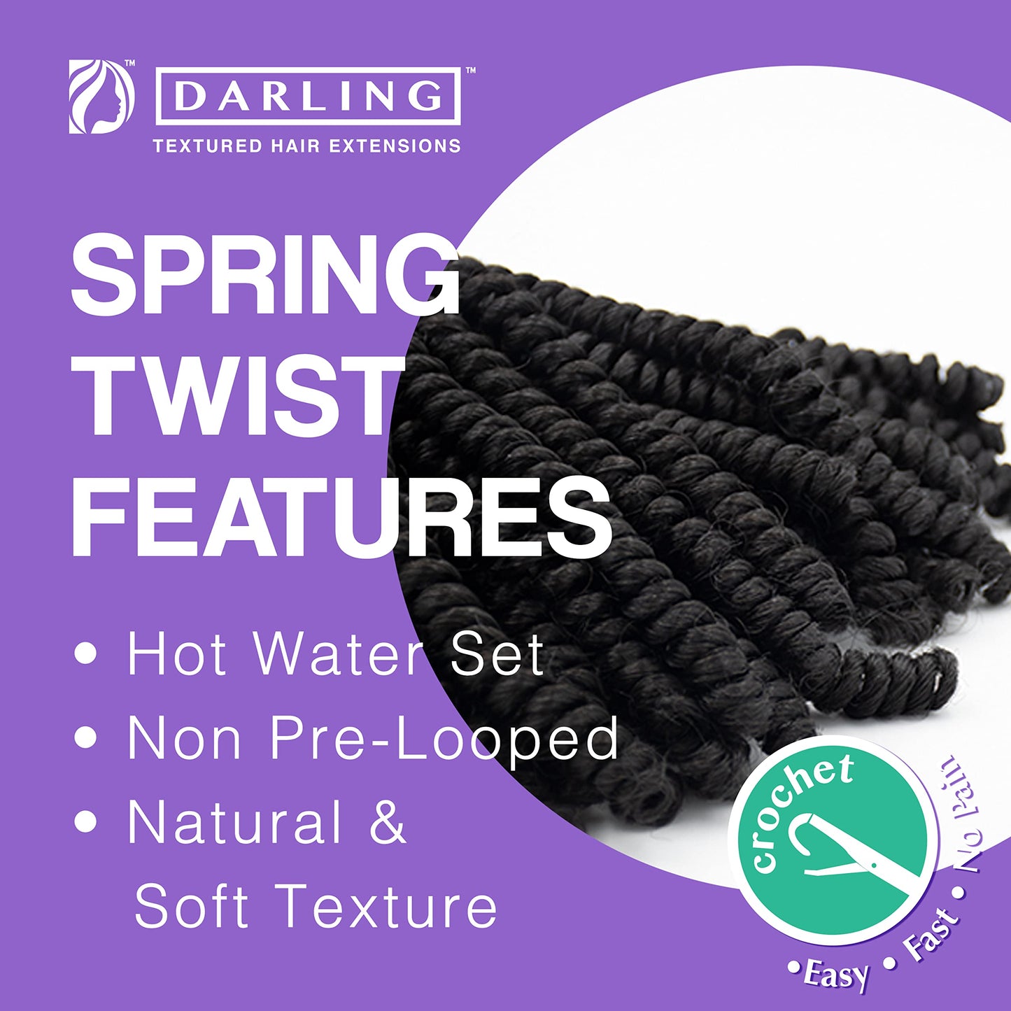 Darling Spring Twist 2X Crochet Hair Extensions (1 Pack, 2 per pack), Bomb Twist, Natural and Soft Texture, Black Afro curly 2X per Pack, 24 Inch, #1