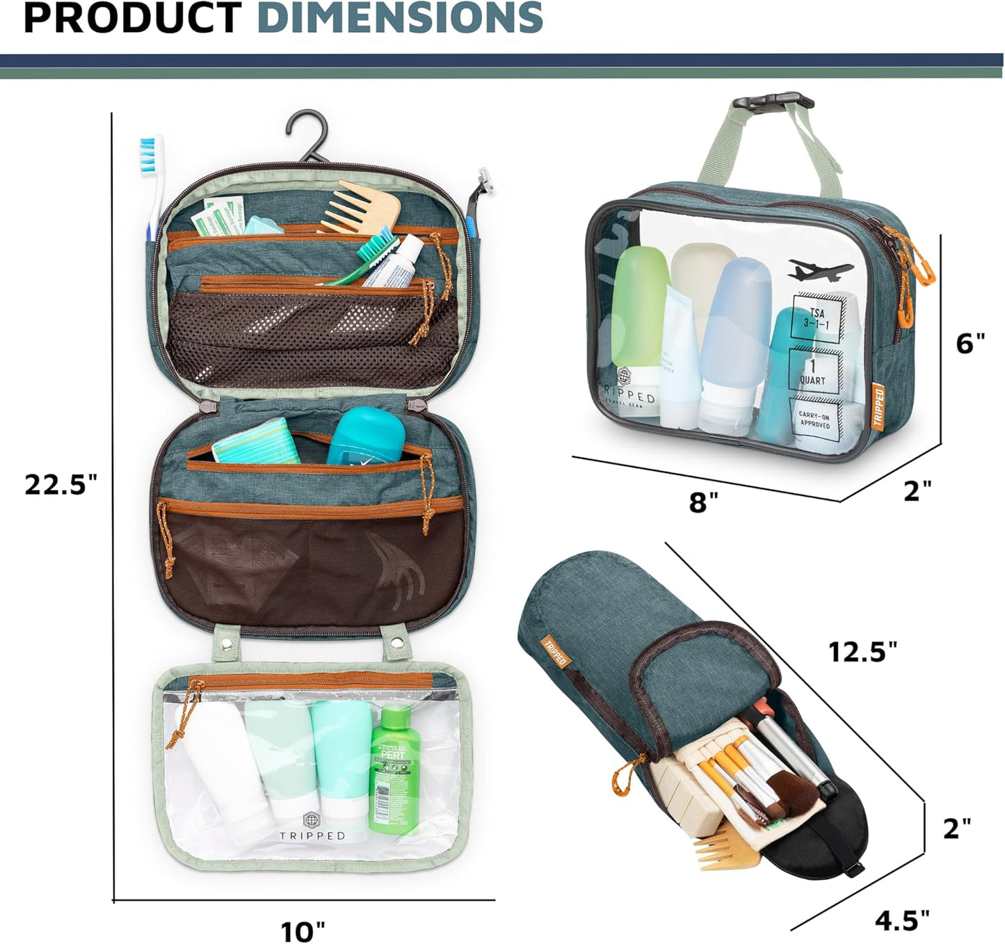 Skiennix Toiletry Bag Kit - Hanging Travel Organizer with TSA Cosmetic Liquid Bag & Ultralight Pouch