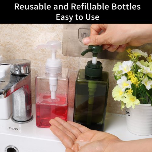 450ml (15.2oz) Pump Bottle Dispenser Jansburg 2Pack Refillable Square Plastic Lotion Dispenser Empty Lotion Pump Bottle for Essential Oil Soap Lotion Shampoo, Bathroom/Kitchen/Travel Green