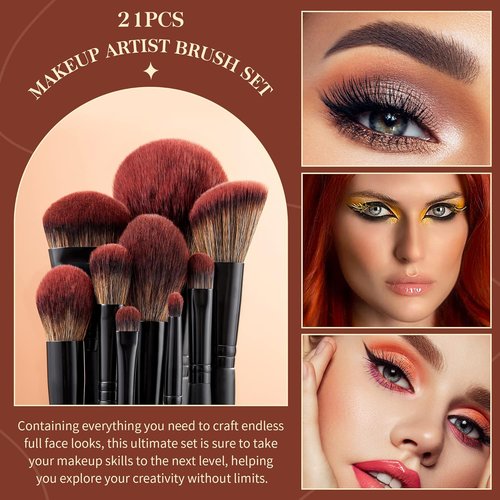 Jessup Makeup Brushes Set - Premium Synthetic 21-Piece Brush Set for Foundation, Highlighting & Eyeshadow - Black