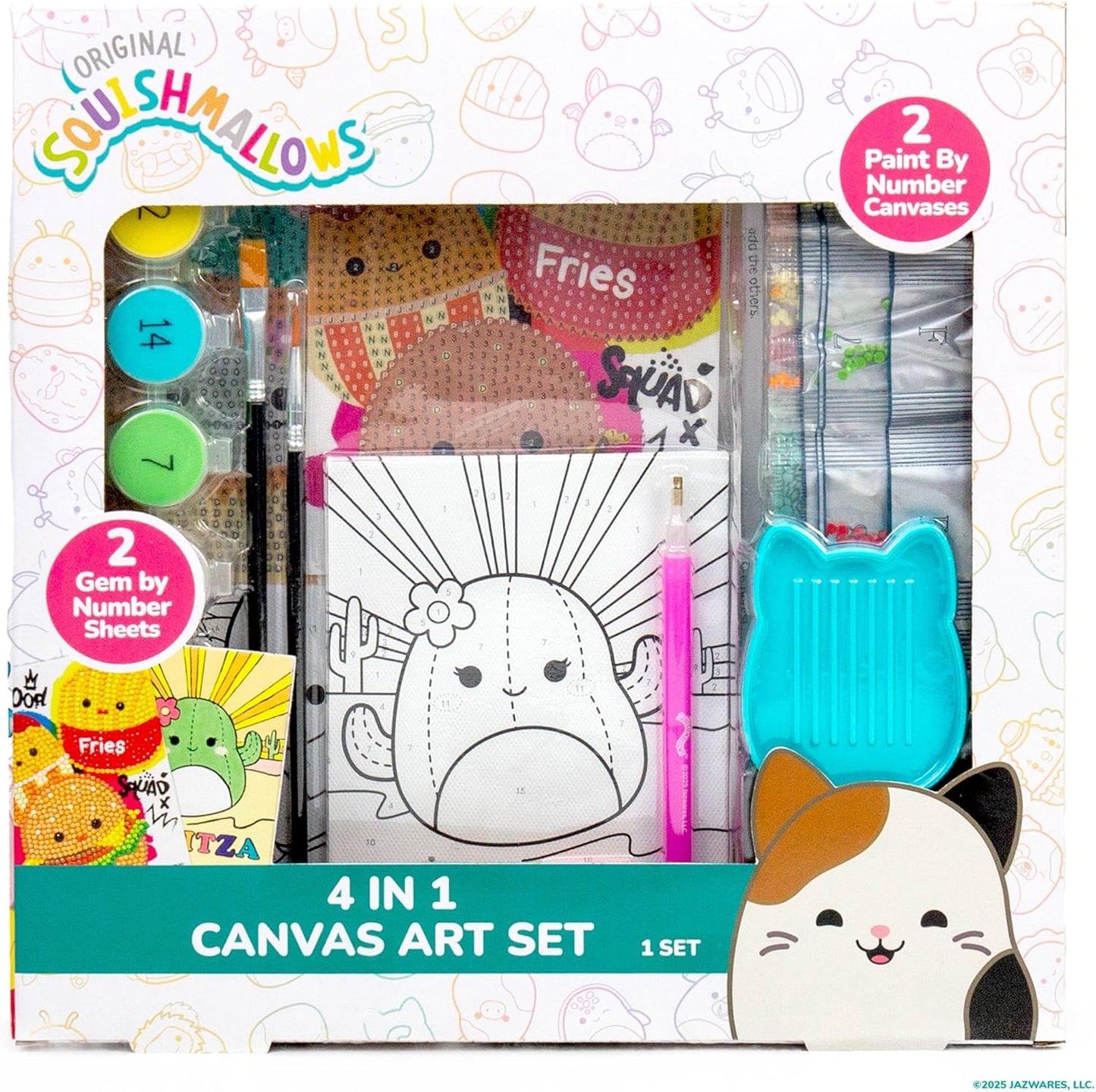 Squishmallows Original 4-in-1 Canvas Art Set, Paint by Numbers & Gem Art Crafts
