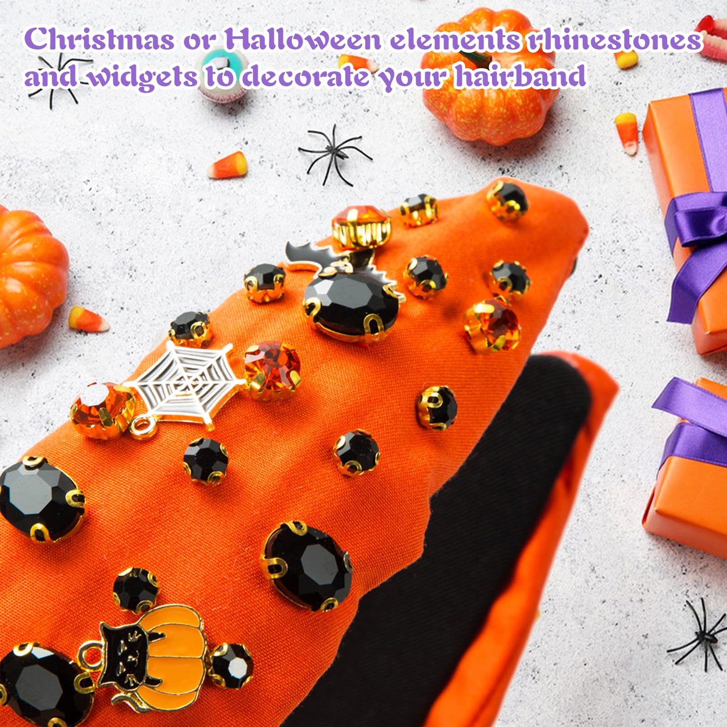 Winmany Halloween Rhinestone Headband Crystal Knotted Beaded Jeweled Headbands for Women Ghosts Pumpkin Charm Candy Corn Top Hairband Halloween Costume Hair Accessories