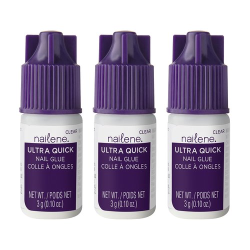Nailene Ultra Quick Nail Glue Value Pack, Clear, Pointed Tip Precise Application, Super Fast Setting, Quick Drying, Maximum Strength, Strong Nail Glue for Press Ons and Nail Tips, 3 Piece