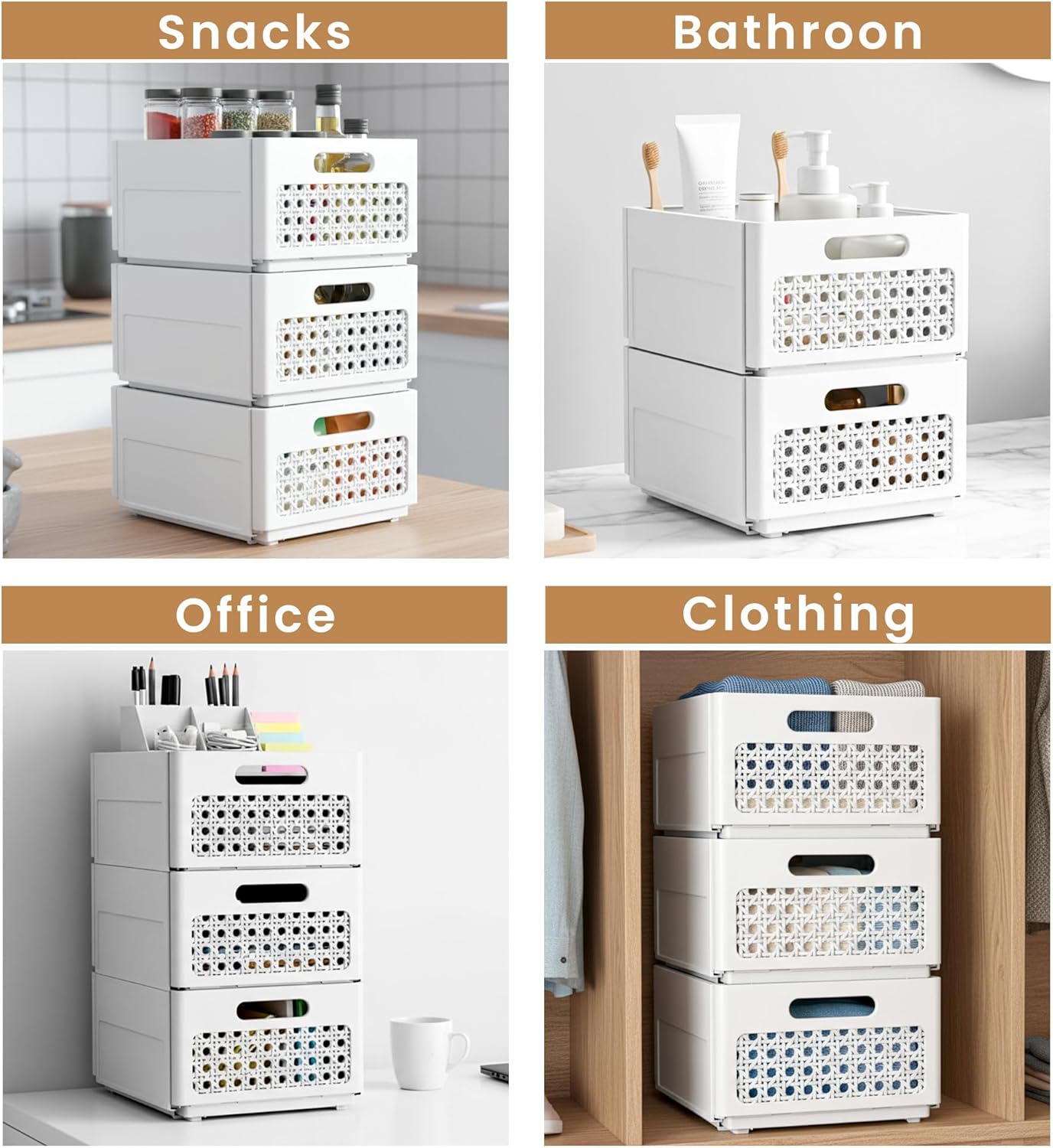 Skiennix Closet Organizers - 2 Pack Stackable Storage Drawers for Bathroom, Kitchen, and Office