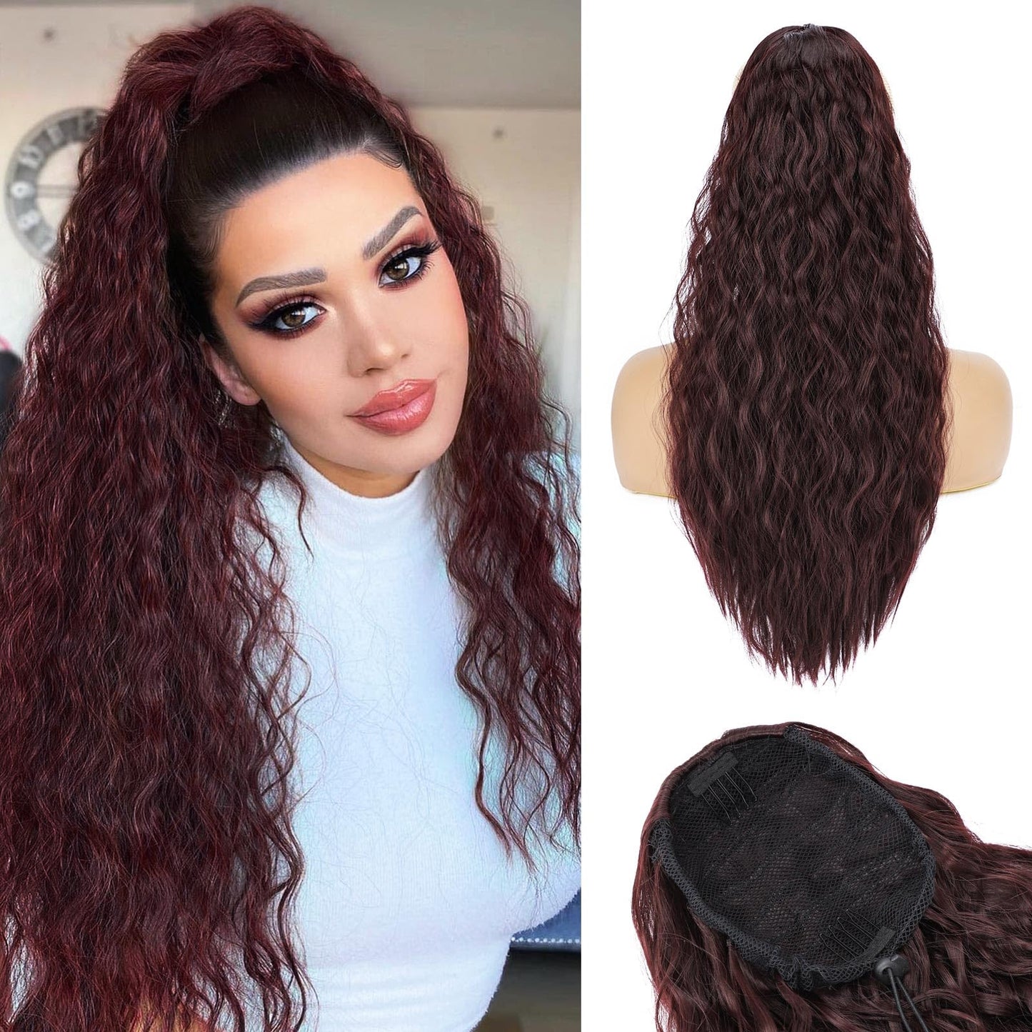 HANYUDIE Curly Ponytail Extension 24 Inch Drawstring Ponytail for Black Women Synthetic Ponytail for Daily Party Use 99J