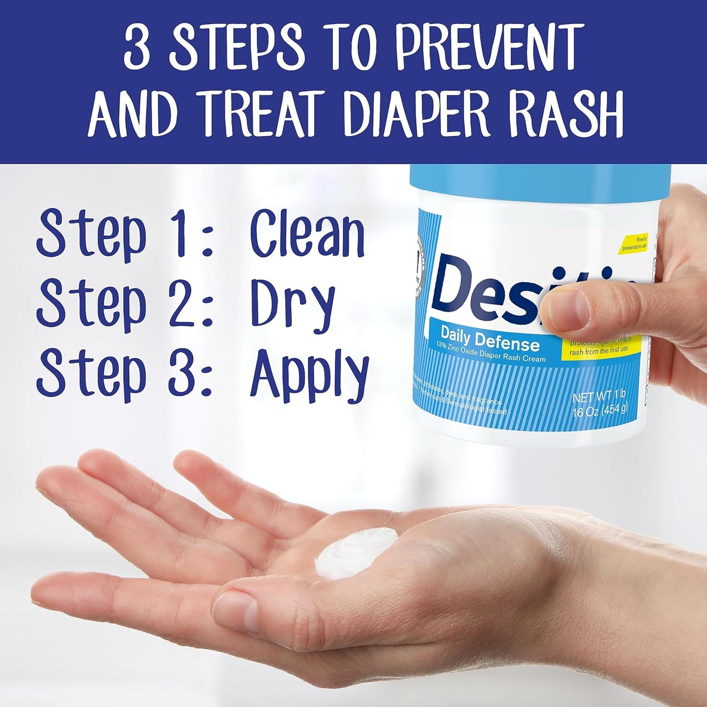Desitin Daily Defense Diaper Rash Cream - 13% Zinc Oxide, Hypoallergenic & Paraben-Free, 16 oz