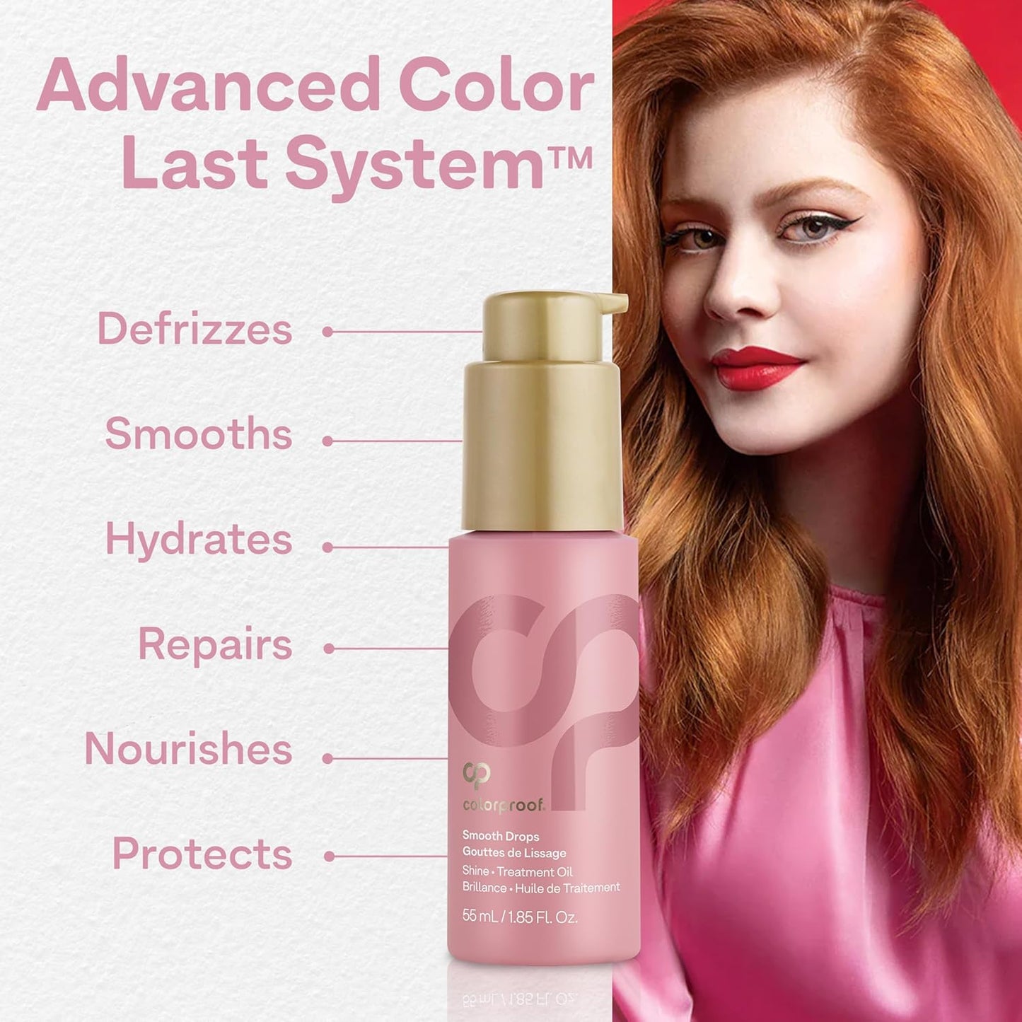 Colorproof Smooth Drops - 1.86 Fl. Oz. Non-Greasy Anti-Frizz Hair Drops | Humidity-Resistant & Color Protecting, White Tea Scent