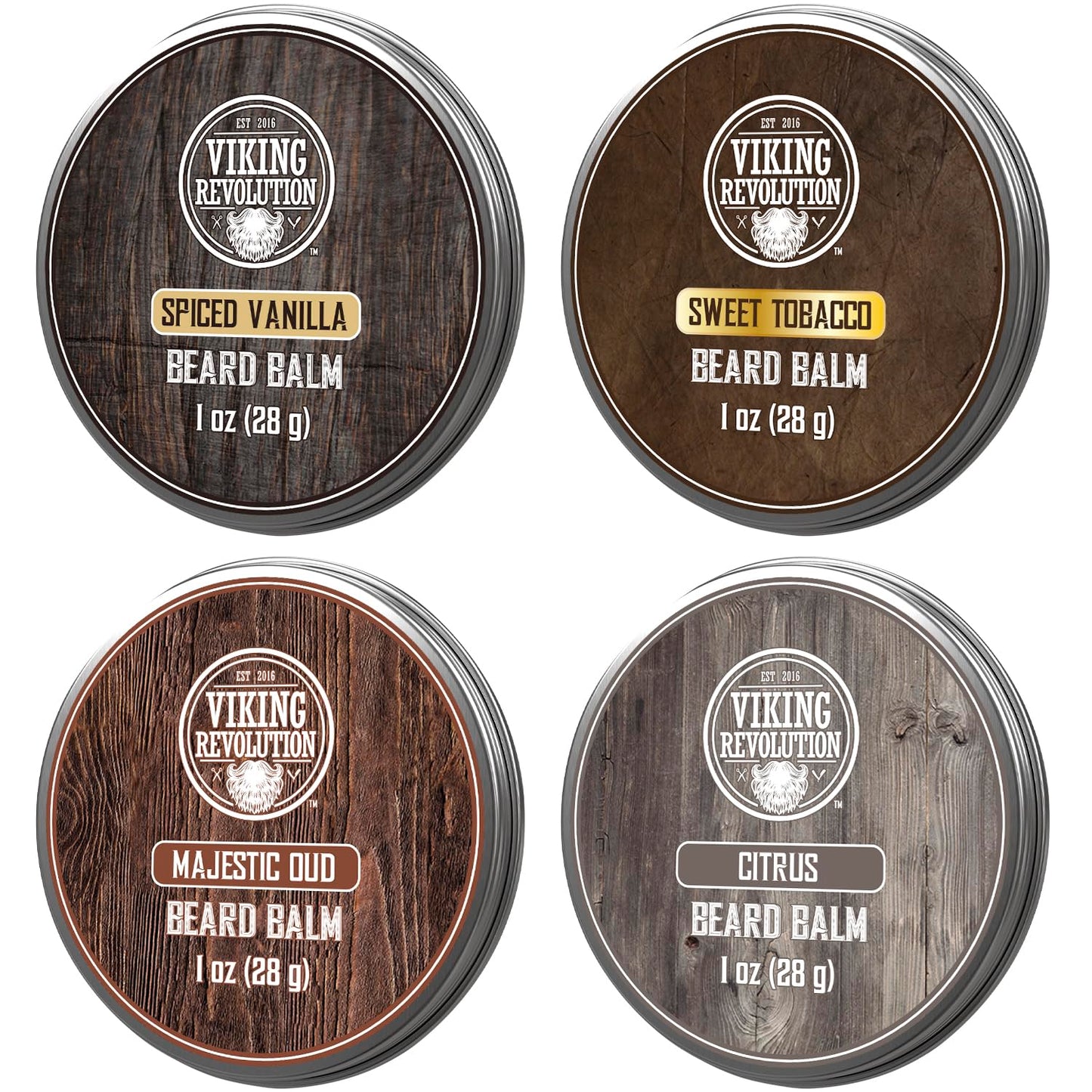 Viking Revolution Beard Balm Variety Pack - 4 Scents for Styling & Softening Beards | 1oz Each