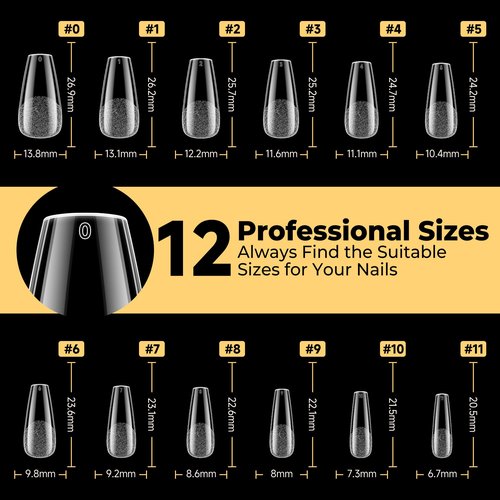 UNA GELLA Medium Coffin Nails Tips 600Pcs, Gel Nail Tips Coffin Pre Etched Press On Nails Fake Soft Gel Nail Tips For Nail Extension Ombre Stlye Art Home DIY Salon 12 Sizes