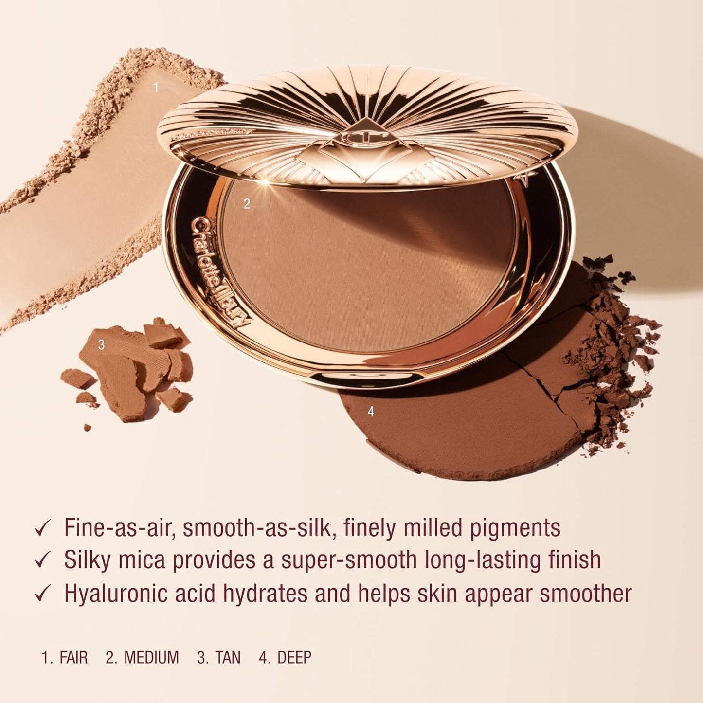 Charlotte Tilbury Airbrush Matte Bronzer - Smoothing Powder for Flawless Finish - Refillable with Silky Mica & Hyaluronic Acid