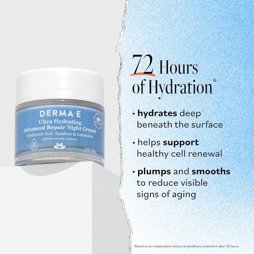 Derma E Ultra Hydrating Night Cream - Advanced Repair Face Moisturizer with Hyaluronic Acid | 2 oz