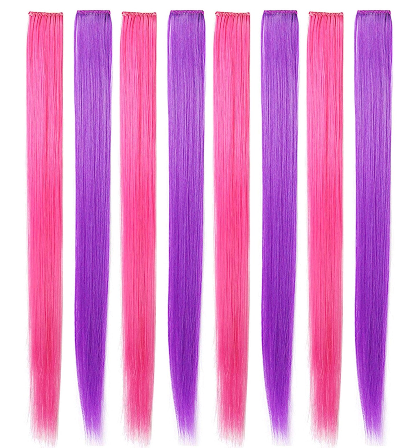 SARARHY Pink and Purple Wig Pieces for Teens Straight Clip in Colored Hair Extensions for Girl (Purple Pink)