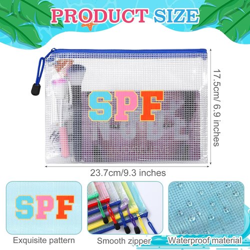 Kacctyen Waterproof Makeup Bag Set - 12 Pcs Clear Toiletry Pouches for Beach & Travel | Pink Mesh Organizer