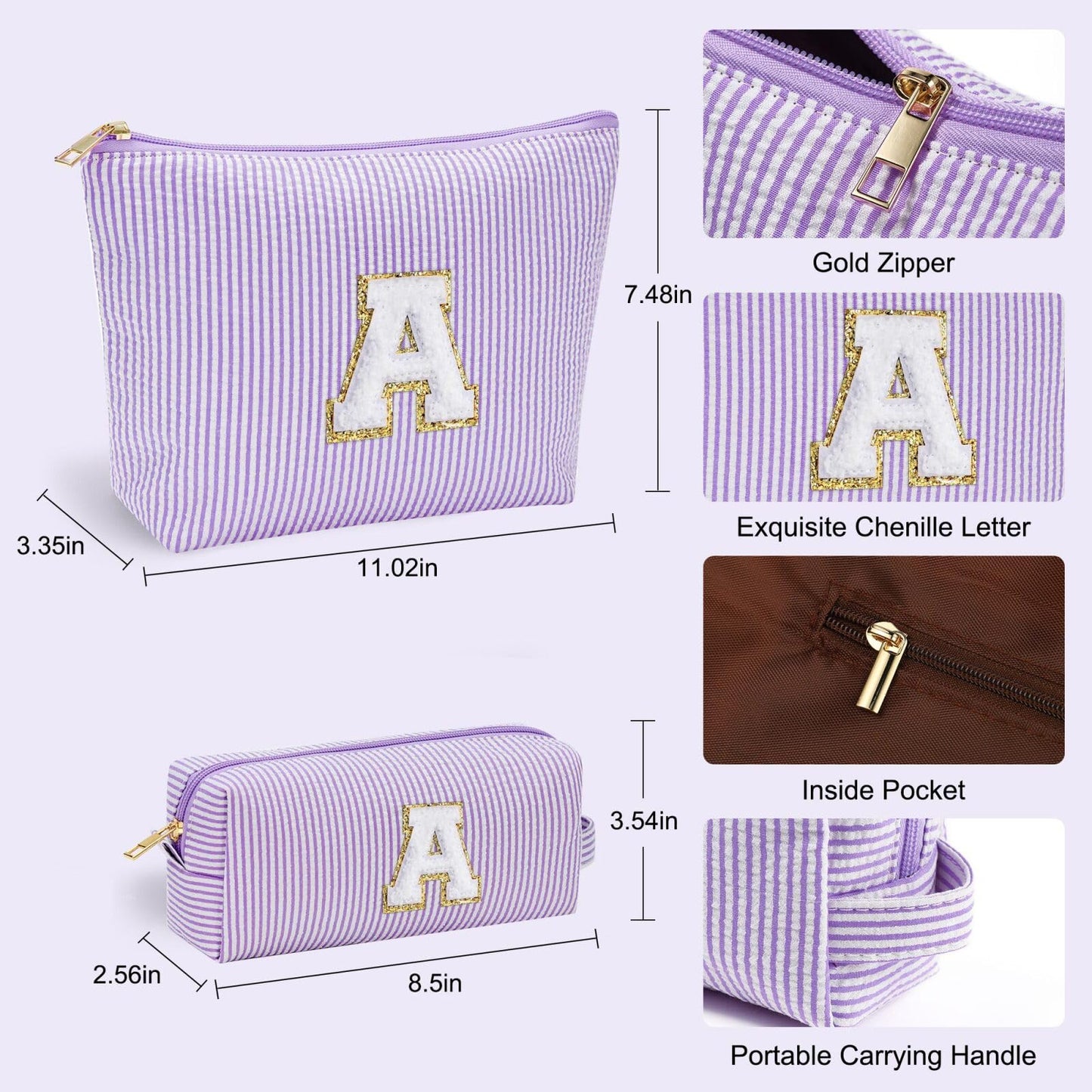 YOOLIFE Makeup Travel Bag Makeup Pouch - Initial Travel Makeup Bag Cosmetic Bag Birthday Gift Wedding Gifts Cute Bridesmaid Gifts Friend Birthday Gifts for Women Her Gifts for Teenage Girls W