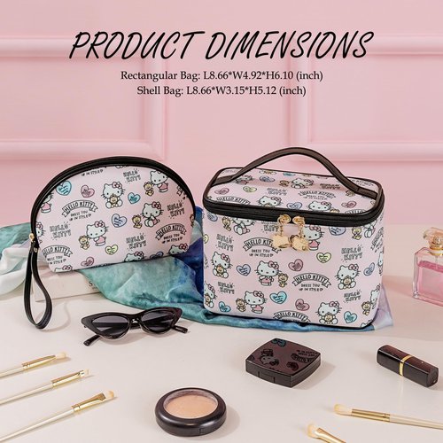 AmBealla Makeup Bag 2PCS with Large Handle Travel Cube Cosmetic Bags Brush Holder Cute Organizer Suitable for Purse for Women (01 Sweet Bear 2PCS)