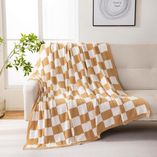 YIRUIO Checkered Knit Throw Blanket - Ultra Soft Reversible Microfiber | Cozy Fluffy Home Decor