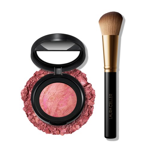 LAURA GELLER NEW YORK Baked Blush-n-Brighten Marbleized Blush + Angled Brush, Pink Buttercream