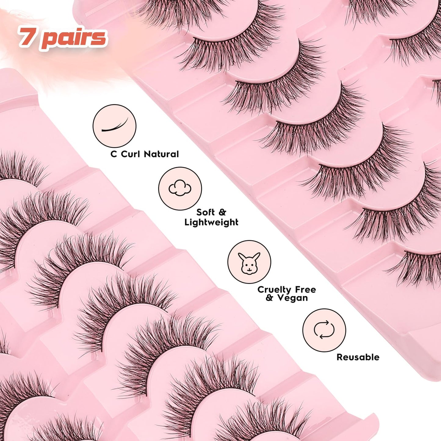 Lashes Wispy Eyelashes Natural Look 15mm Cat Eye Lashes Natural C Curl Soft Strip Lashes Fake Eyelashes 3D Volume Eye Lashes Pack 7 Pair Siligli Lash Eyelash