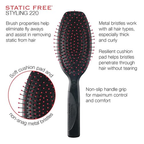 Cricket Static Free Cushion Hair Brush - Smoothing & Detangling for Thick, Curly Hair - Anti-Static Metal Bristles